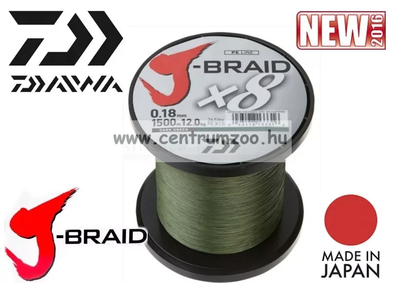 Szuper akció Daiwa J-Braid X8 Dark Green 8 Braid 1500m 0,42mm fonott zsinór (12751-242)