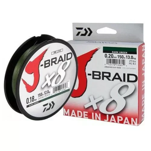 Vedd meg online Daiwa J-Braid X8 Dark Green 8 Braid 150m 0,06mm fonott zsinór (12751-006)