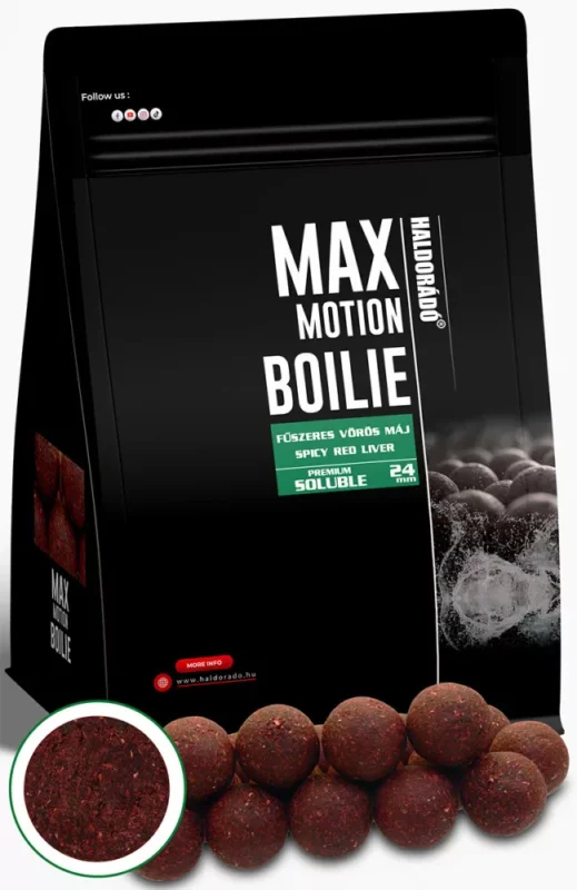 HALDORÁDÓ MAX MOTION Boilie Premium Oldódó 24 mm - Fűszeres Vörös Máj Csak ma