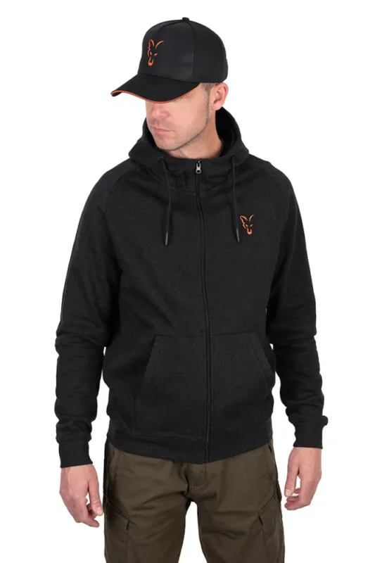 FOX COLLECTION LW Hoody Black/Orange Zipzáros Pulóver XL Ne maradj le