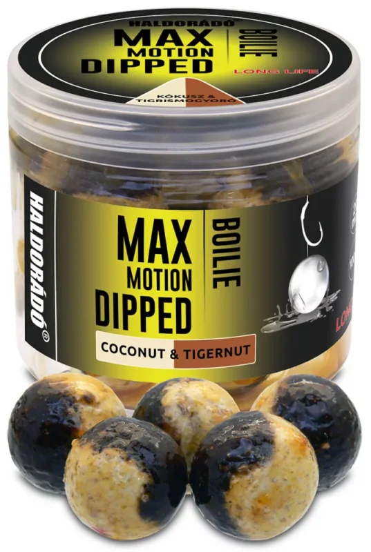 HALDORÁDÓ MAX MOTION Boilie Dipped 20 mm - Kókusz & Tigrismogyoró Ne maradj le