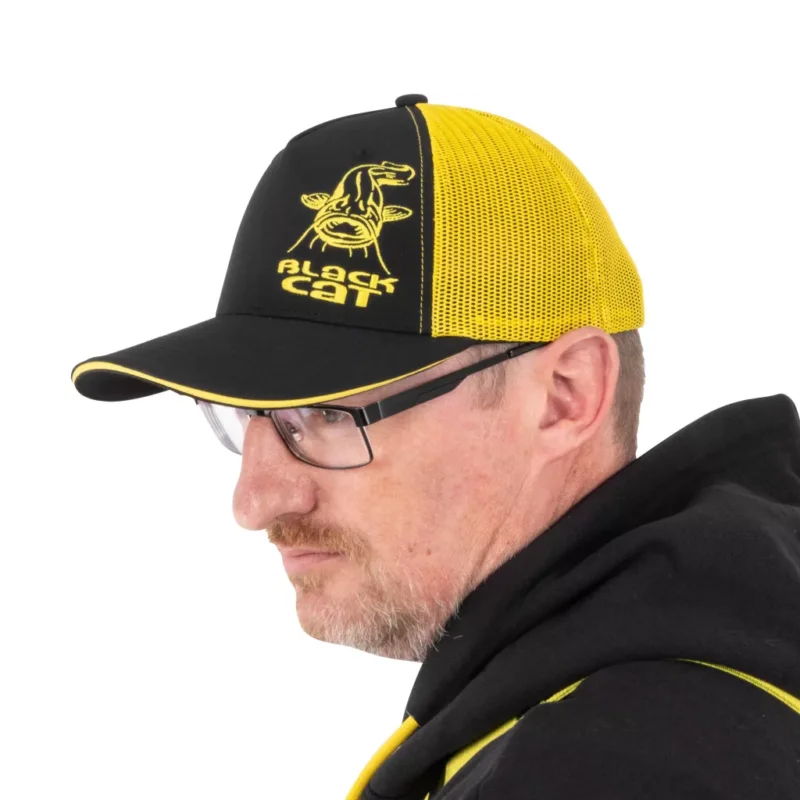 BLACK CAT Black and Yellow Trucker Cap Baseball sapka Szezonális akció
