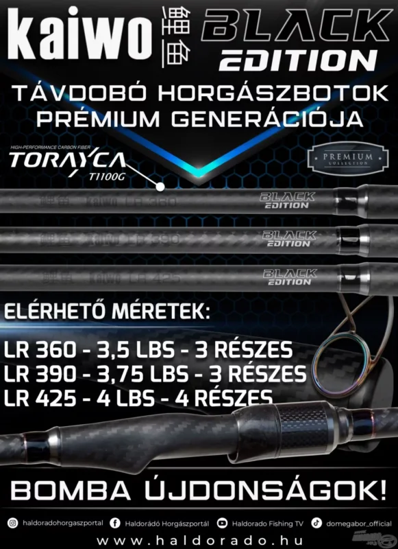 Újdonság BLACK EDITION Kaiwo LR 360 3.5lb Távdobó Horgászbot 150m-ig