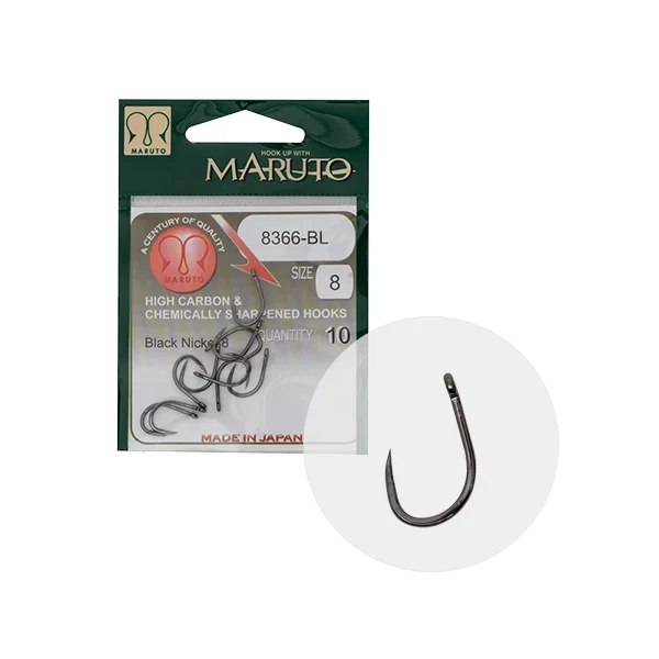 Kiárusítás MARUTO HOROG 8366BL CARP HOOKS BARBLESS STRAIGHT EYE FORGED REVERSED RINGED HC BLACK NICKEL 6