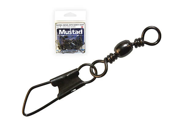 Alacsony ár MUSTAD BARREL SWIVEL WITH SAFETY SNAP 20×A0 10DB/CSOMAG