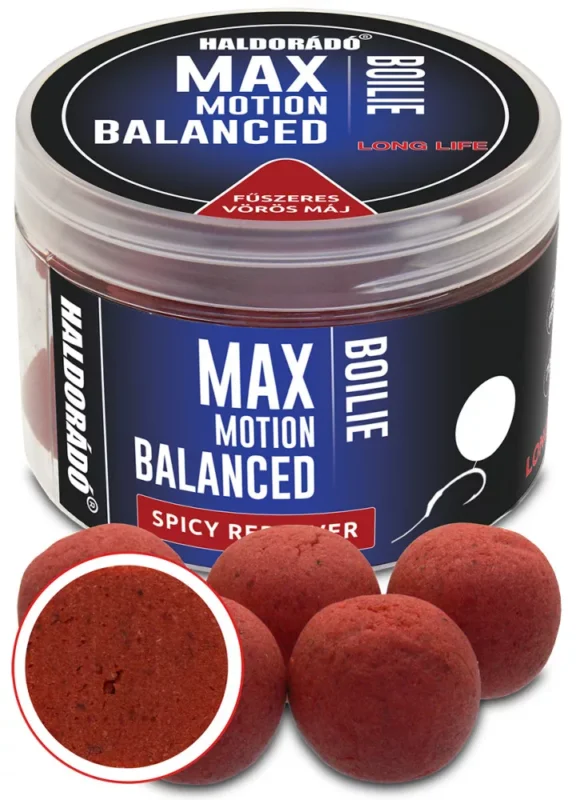 Legkelendőbb HALDORÁDÓ MAX MOTION Boilie Balanced 20 mm - Fűszeres Vörös Máj 70gr