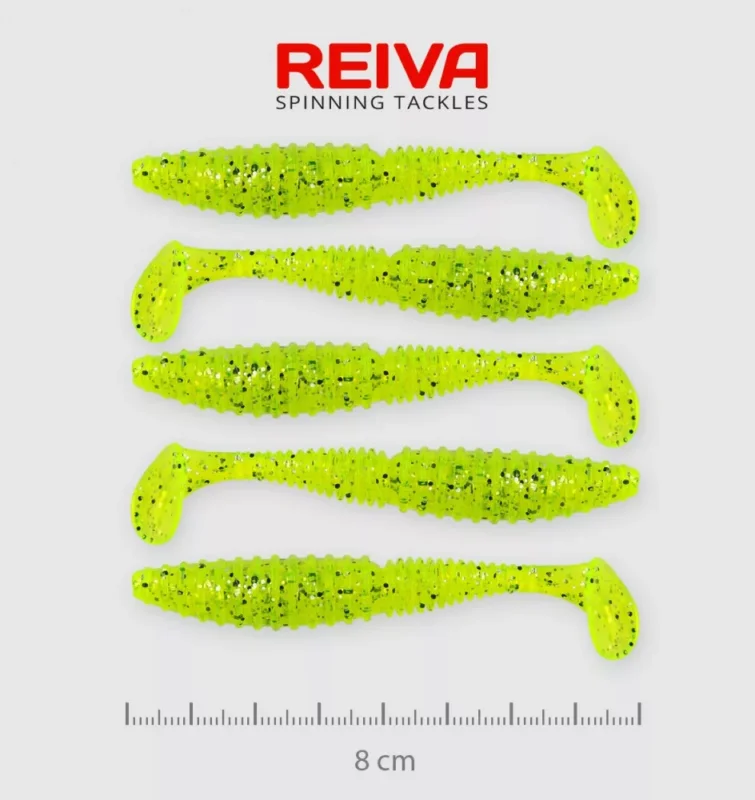 Csak ma REIVA Zander Power Shad 8cm 5db/csomag /Neonzöld-Flitter/
