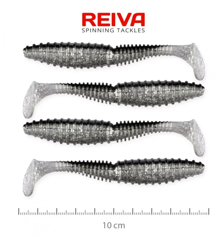 REIVA Zander Power Shad 10cm 4db/csomag (ezüst-csillám) Prémium