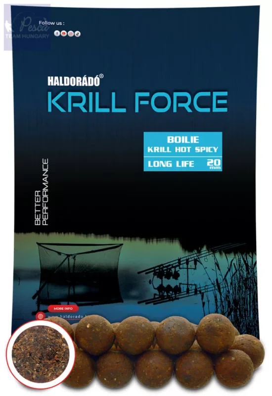 Vedd meg online Haldorádó KRILL FORCE Boilie Long Life 20 mm - Krill Hot Spicy 700gr
