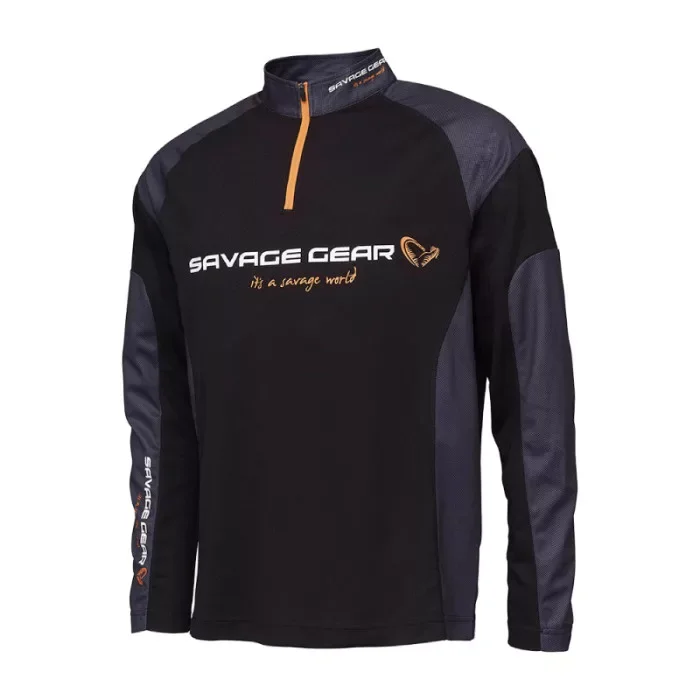 Savage Gear Tournament 1/2 Zip Póló Black Ink L-es Prémium
