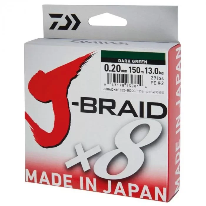 Exkluzív ajánlat Daiwa J-Braid X8 Fonott Zsinór Dark Green 150m 0,10mm