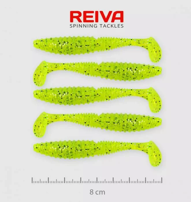 Reiva Zander Power Shad Gumihal Neonzöld-Flitter 8cm Olcsóbb
