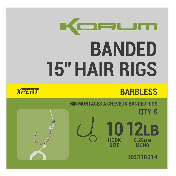 Vedd meg most Korum Banded Hair Rigs Barbless 30cm (K0310314-16)