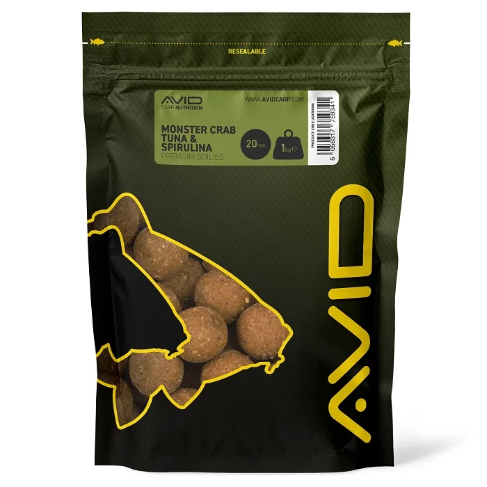 Azonnal elérhető Avid Carp Monster Crab-Tuna & Spirulina Boilies 1kg (A0650006-07)
