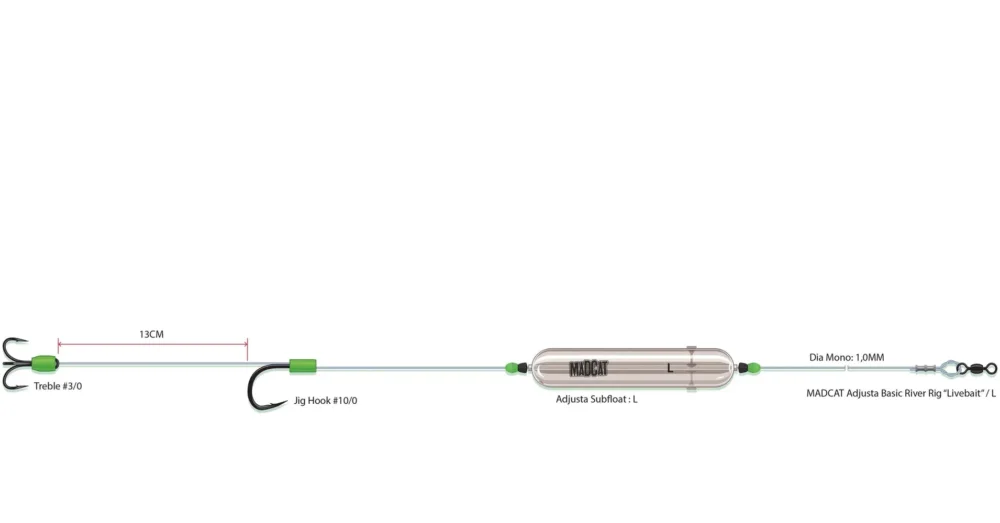 MADCAT Adjusta Basic River Rig Live Bait 160cm/1.00mm/ 3/0+10/0 harcsázó előkötött szerelék Népszerű