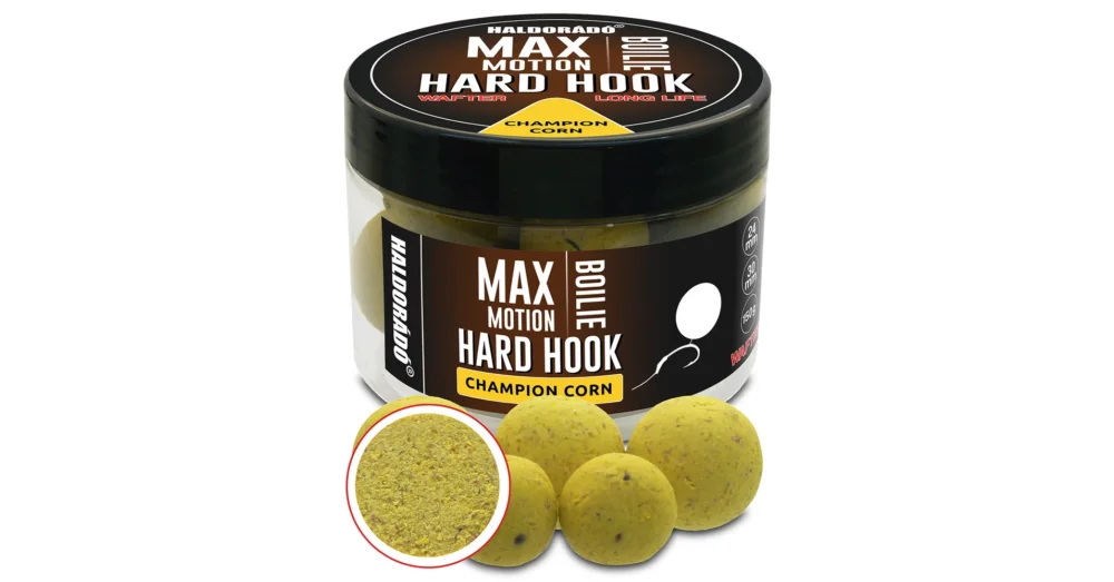 Prémium HALDORÁDÓ MAX MOTION Boilie Hard Hook Wafter 24, 30 mm - Champion Corn