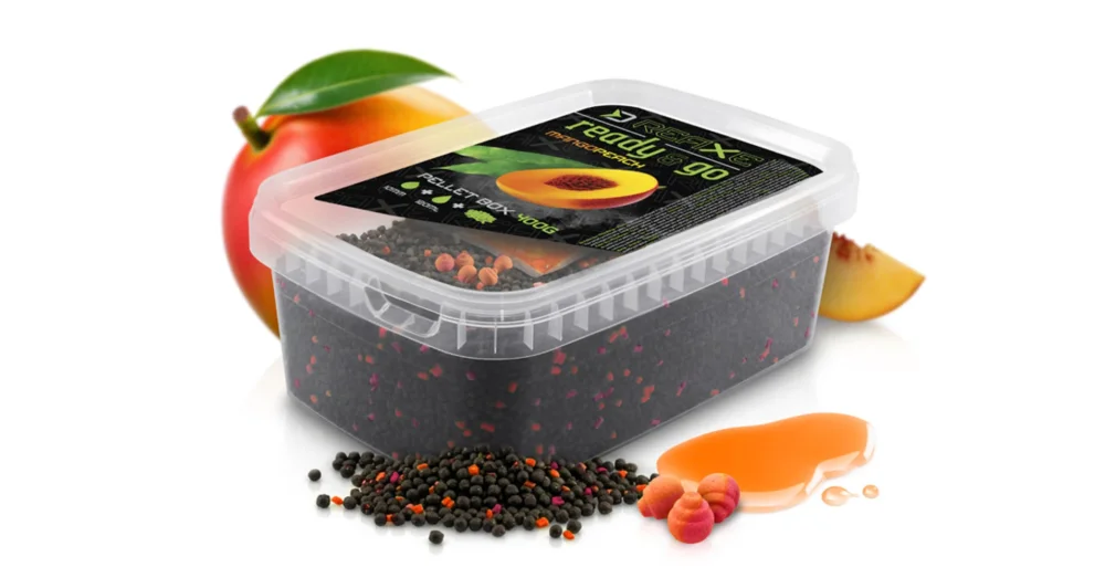 DELPHIN Reaxe READY&GO Pellet box Mangó–Őszibarack Különleges ajánlat