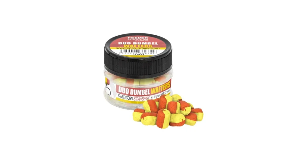 Árcsökkenés Carp Zoom Feeder Competition Duo Dumbel Wafters horogcsali, o10x14 mm, édes kukorica, eper, 15 g (cz3268)