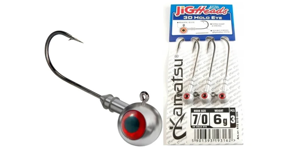 KAMATSU 3D HOLO RED EYE JIG HEAD JIG FEJ 3/0 Legjobb ár